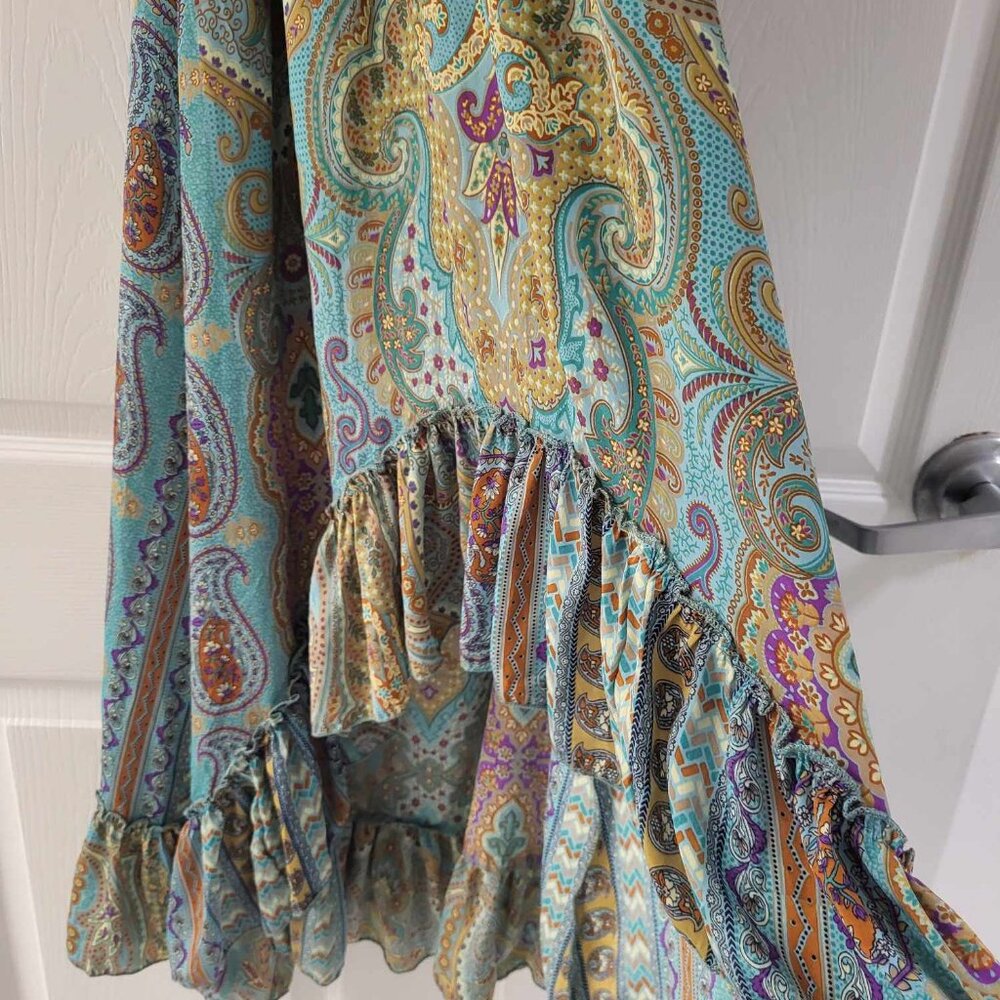 Earthbound Turqouise Green Blue Boho Ruffle Maxi Dress M - Picture 7 of 9
